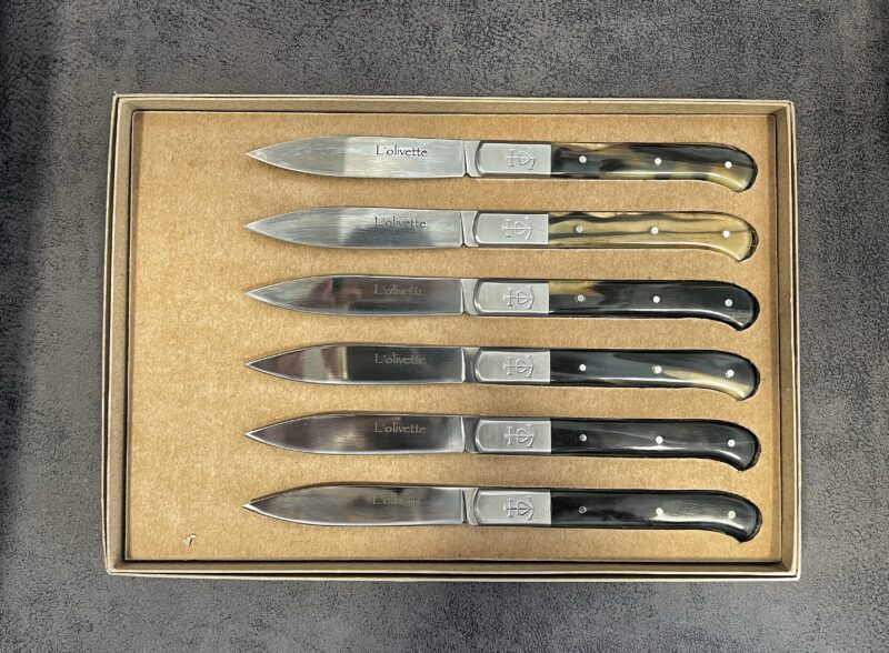 Coffret de table 6 Couteaux Olivette - corne de taureau 100% Fr